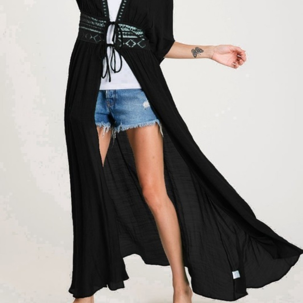 New Boho Lace Maxi Kimono Duster Cardigan Cover Up - Picture 9 of 10
